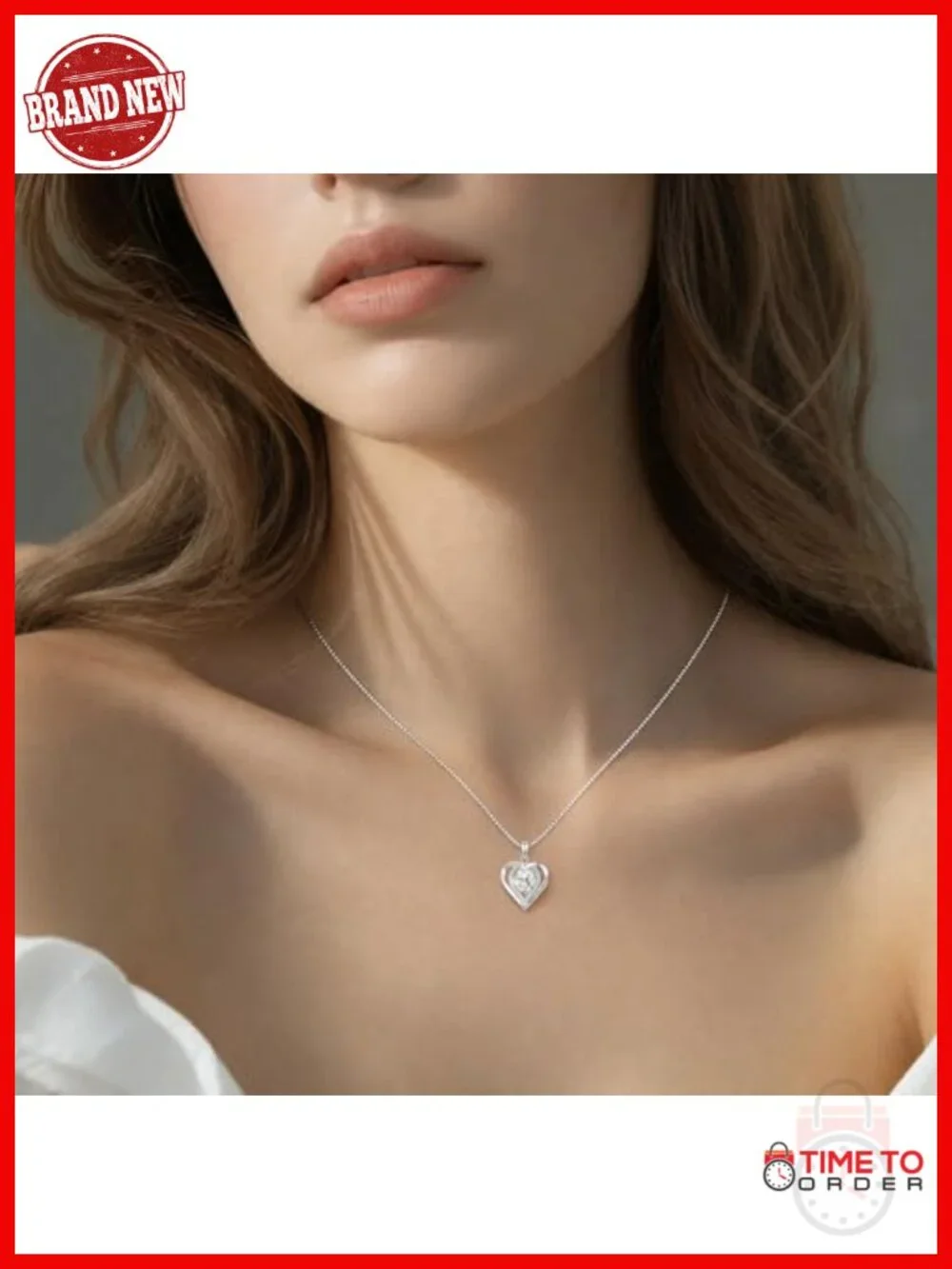 1-3 Ct Heart Moissanite Pendant Necklace, 925 Sterling Silver, Rhodium Plated